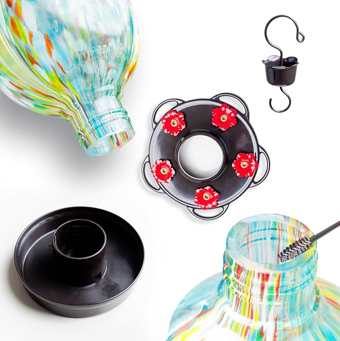 Tulip Shaped Glass Hummingbird Feeders for Outdoors - 36 Oz Hummingbird Feeder - Humming Bird feeders for Outdoors Hanging