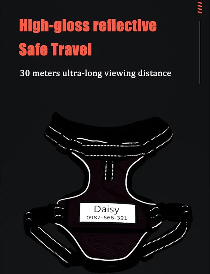 Yonsbox Personalized Reflective Dog Harness – Custom Name Tag, No Pull Pet Vest Harness with Pocket, Breathable Oxford Fabric, Adjustable Safety Harness for Small Medium Large Dogs