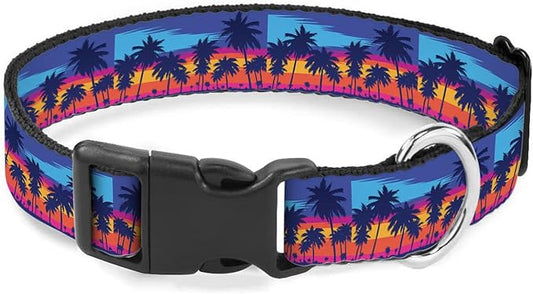 Palm Tree Beach Sunset Red Blue Dog Collar Cat Big Neck Collars Soft for Small Extra Large Heavy Duty Pet Dogs
