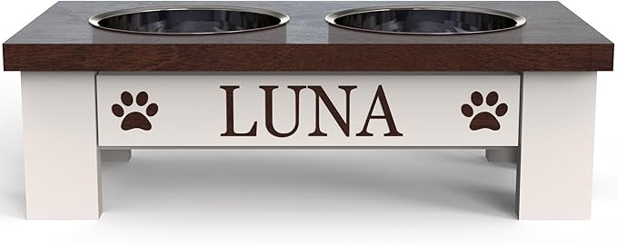 GrooveThis Woodshop Luxury Pet Feeder - Elevated Stand with Stainless Steel Bowls for Small Dogs & Cats, Anti-Slip, Easy Clean, Chic & Durable Design (X-Small, Dark Walnut)