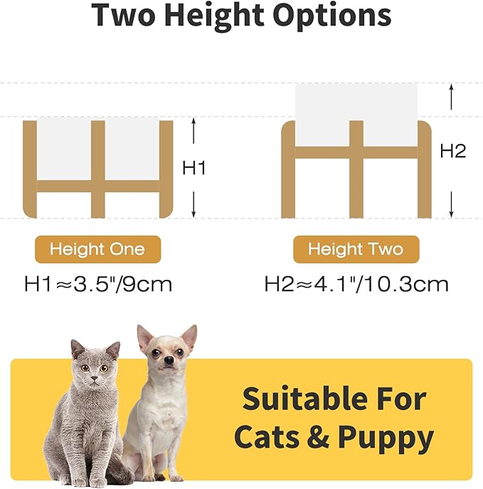 Elevated Ceramic Dog Bowls 2 Pack, 5.1" Individual Dog Bowl with 2 Fixed Height Stand, 1.6 Cup Food and Water Bowls for Toy Breed, Small-Breed Puppy (Double Bowls + Double Stands - White, 5.1 inch)