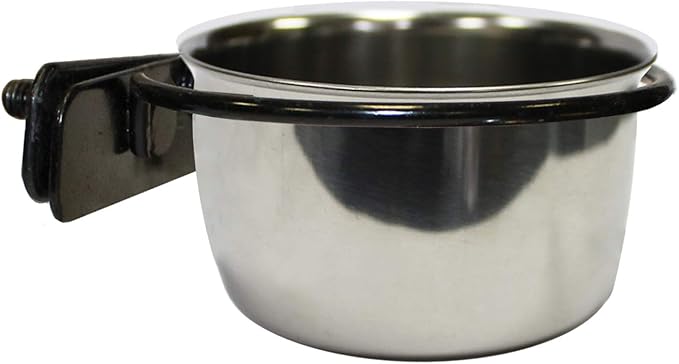 Stainless Steel Cup w/Holder - Durable Metal Mountable Food & Water Dish - Sugar Gliders, Hedgehogs, Chinchillas, Rats, Ferrets, Guinea Pigs, Rabbits, Squirrels, Birds (5 oz., Silver)