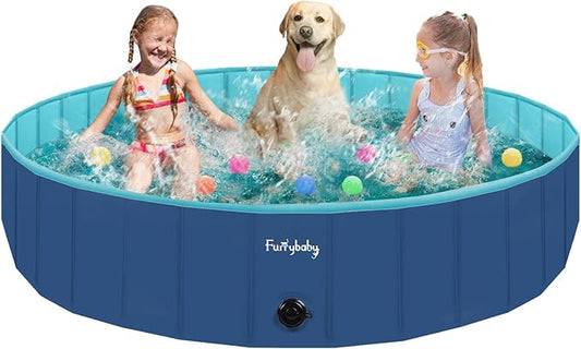 Furrybaby Dog Pool, Kiddie Pool Hard Plastic Foldable Dog Pools for Large Dogs Portable Pet Doggie Wading Swimming (Navy 63'') Indoor and Outdoor