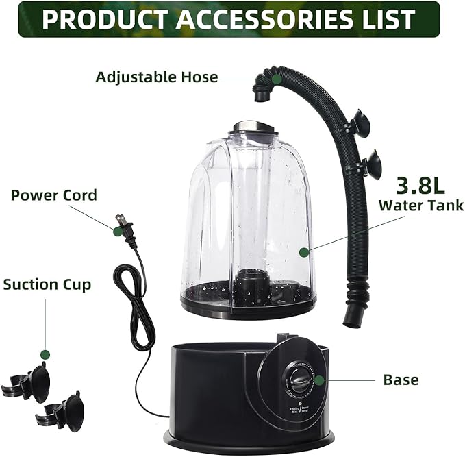 Coospider 3.8L Reptile Fogger Mister, Quiet Reptile Humidifier for Reptiles Tank, Terrarium Humidifiers with Extended Tube, Automatic Reptile Misting System for Reptiles Amphibians Herps Vivarium