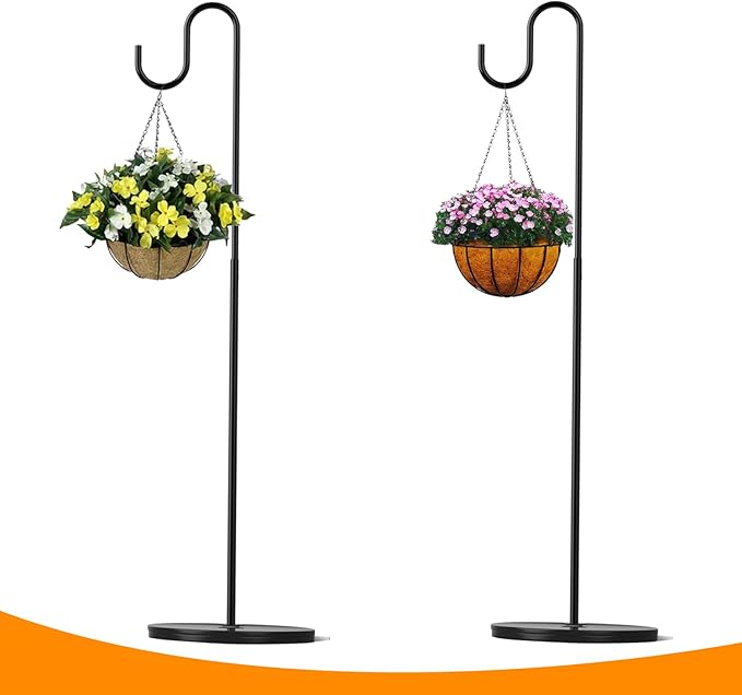 2 Pack 33" - 59" Adjustable Shepherds Hooks Stand, Hanging Wind Chimes, Hummingbird Feeders, Lanterns, Plants and Wreath, Suitable for Outdoor Indoor, Holds Up to 16 LBS