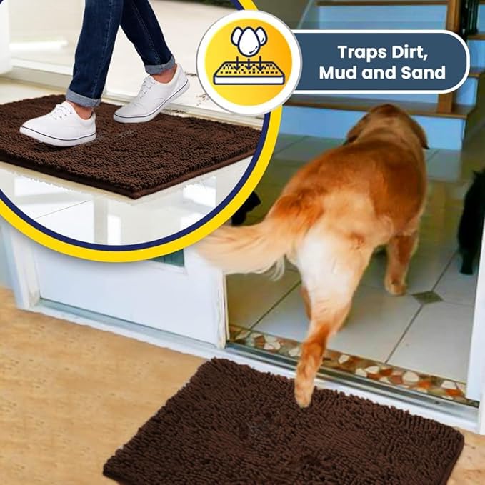 Muddy Mat® AS-SEEN-ON-TV Highly Absorbent Microfiber Door Mat and Pet Rug, Non Slip Thick Washable Area and Bath Mat Soft Chenille for Kitchen Bedroom Indoor and Outdoor - Chocolate Brown 5ft x 7ft