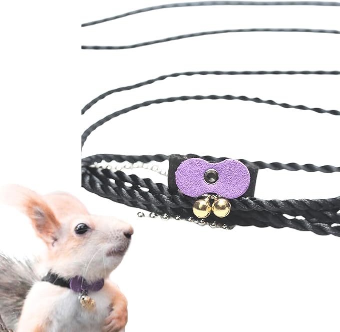 Squirrel Chipmunk Traction Rope Strap Anti-Biting Chain Rope, Small Animal Walking Collar Harness with Lead Leash for Hamster Gerbil Rat Mouse Ferret Chinchilla (Purple)