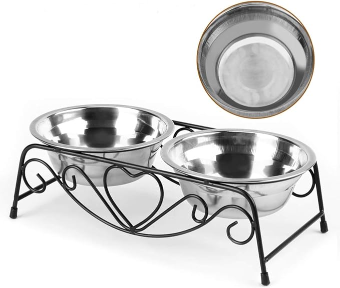 Pet Bowl, Double Cat Dog Waterer Bowls Stainless Steel Elevated Pet Water Food Feeder with Non-Slip Raised Stand for Small Dogs Cats Puppy Kitty