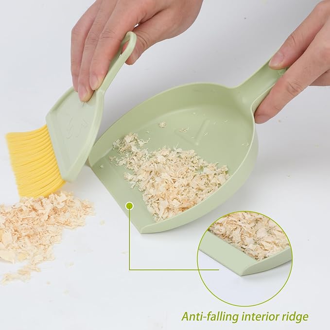RYPET Pet Cage Cleaning Tool-Small Broom and Dustpan Set, Mini Dustpan and Whisk Brush Set for Guinea Pig Chinchilla Hamster Ferret Hedgehog Rabbit Reptile, Cage Cleaner for Small Animal Waste Green