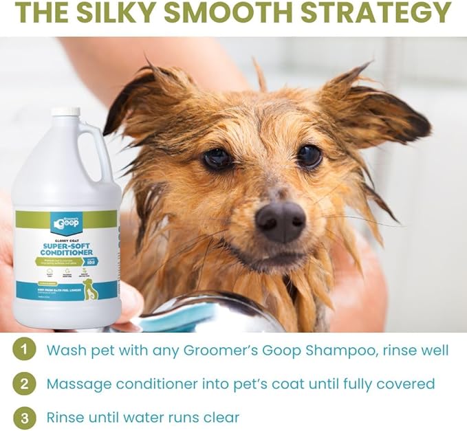Groomer’s Goop Glossy Coat Super-Soft Conditioner – Deep Moisture Formula Softens & Detangles Dog & Cat Coats, Soothes Dry Skin, Natural Ingredients, Dye-Free – 1 Gallon Bottle
