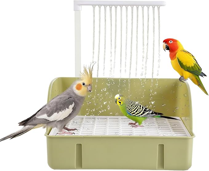 Bird Bath, Automatic Parrot Shower Bath with Pump, Birds Shower Bathtub with Running Water, Birdcage, Medium Birds Parakeet Budgies Cockatiels Conures Finches, Lovebird