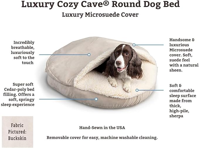 Snoozer Luxury Cozy Cave Dog Bed - Indoor Dog Bed with Cover Cave, Covered Calming Burrow for Small & Medium Sized Pets with Blanket Attached, Enclosed, Washable - Large, Barkely Black Diamond