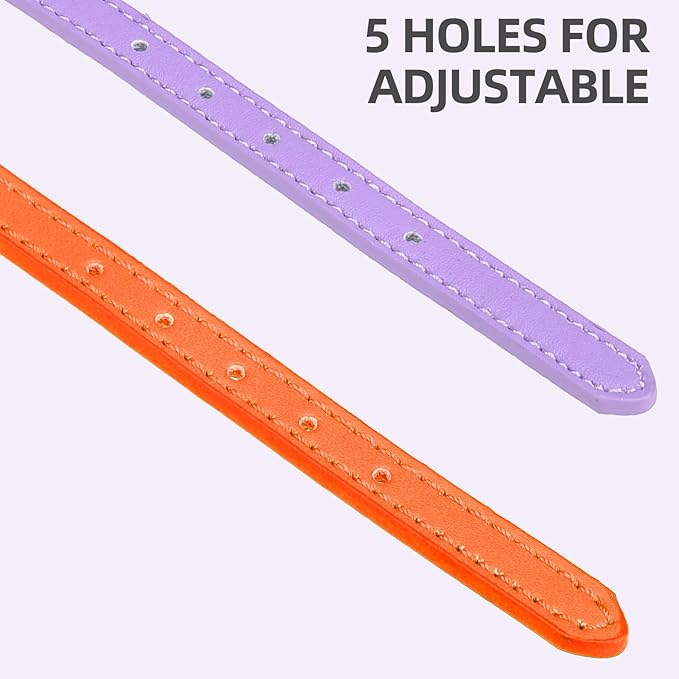 PUPTECK 2 PCS Soft Genuine Leather Cat Kitten Collar with Bells Adjustable for Girl Boy Cats Puppy - Orange, Purple