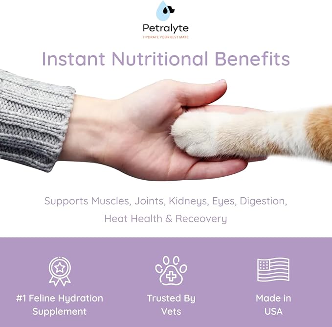 Petralyte Cat Hydration Electrolyte and Cat Joint Supplement | Hydration Support for Cats w/Glucosamine, Chondroitin, L-Glutamine, Taurine, Lysine & Prebiotics | Unflavored | 32 Packets