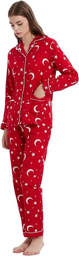 GLOBAL Flannel Pajamas for Women 2-Piece Comfy and Cozy Flannel Pj Set Cotton Loungwear