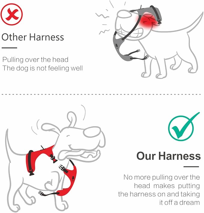 PoyPet No Pull Dog Harness, [Release on Neck] Reflective Adjustable No Choke Pet Vest with Front & Back 2 Leash Attachments(Mint Blue,XS)