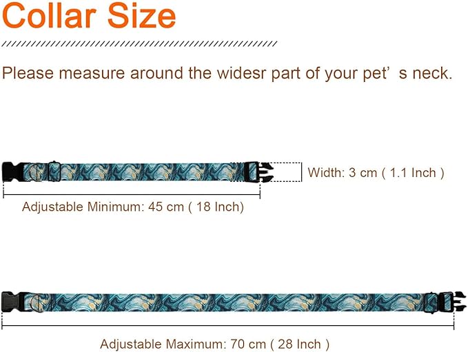 Green Teal Turquoise Marble Dog Collar Pet Neck Strap for Small Medium Large Dogs Soft Adjustable Buckle