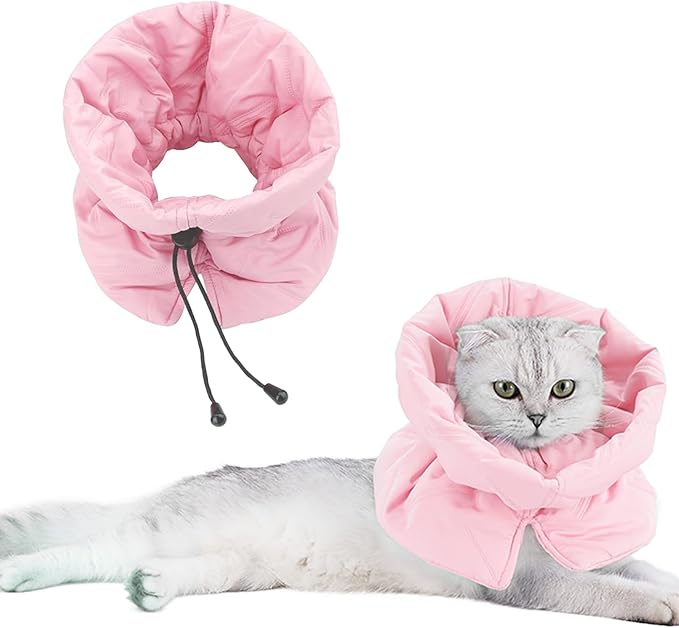 Cat Recovery Collar, Soft Adjustable Cone for Cats and Kittens, Lightweight Waterproof Elizabethan Collar for After-Surgery Care, Prevent Licking and Scratching, Neck Protector for Pets（Pink,M）