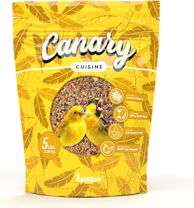 Mycelium Canary Cuisine Bird Food (5 LB Bag) | Organic Canary Seed Mix with Real Fruits & Veggies | Vitamin-Enhanced Daily Feed for Immunity | No Additives, Dust, or Debris | Non-GMO & USA Made