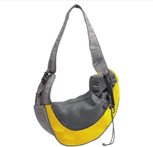 Pet Dog Sling Carrier, Breathable Mesh Hand Free Adjustable Travel Safe Puppy Sling Bag Dog Satchel Carrier for Dogs Cats Rabbit Small Animals (Adjustable Buckle for Under 5 lbs, Yellow)