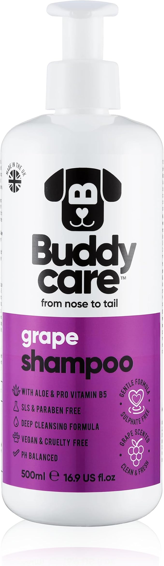 Grape Scented Puppy Shampoo by Buddycare | For Smelly Dogs from 8 Weeks | Aloe Vera & Pro Vitamin B5 (16.90oz)