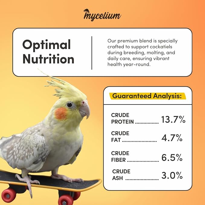 Mycelium Organic Cockatiel Plus Feed (5 LB Bag) | Complete Bird Seed Mix for Cockatiels with Vitamins & Minerals | Supports Digestion, Feather Health & Immune Function | Non-GMO, USA-Grown Ingredients
