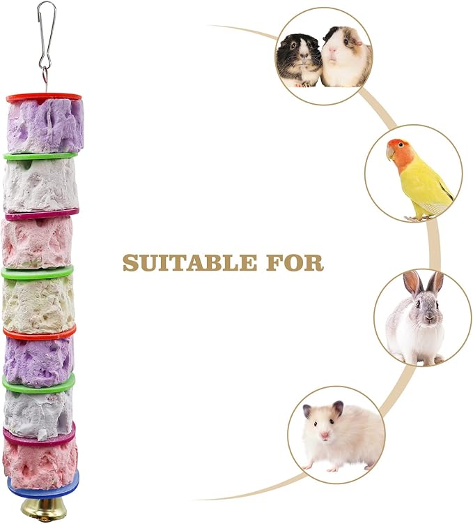 Large Bird Chewing Toy, Colorful Parrot Beak Grinding Calcium Stone with Bells, Bird Cage Accessories, Cage Toys for Cockatiel Parakeet Budgies Rat Hamster Chinchilla Rabbit Bunny African Grey(1 Pack)