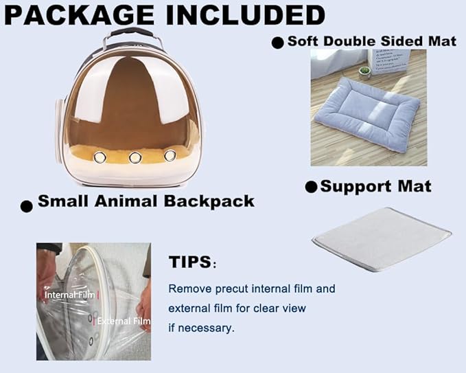 Portable Small Animal Backpack Travel Breathable Pet Carrier Bag Cages for Guinea Pig, Rabbit, Bearded Dragon, Squirrel, Tortoise, Bird, Lizard, Sugar Glider
