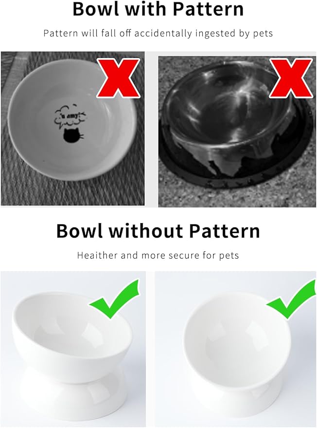 Cat Water Bowl, 16 OZ Ceramic Elevated Cat Bowls, 15° Tilted and Raised Pet Food Dish, Anti Vomiting Protect Pets' Spines and Whisker Fatigue