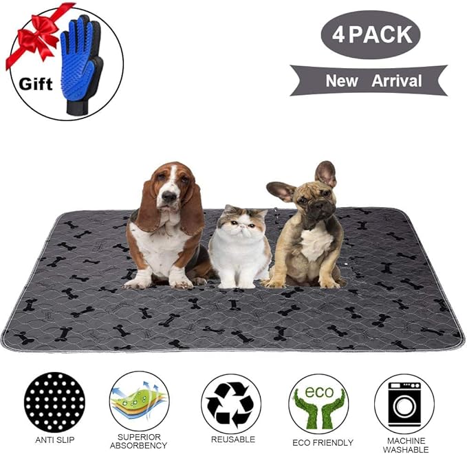 Washable Dog Pee Pads with Free Grooming Gloves,Non Slip Dog Mats with Great Urine Absorption,Reusable Puppy Pee Pads for Whelping,Potty,Training,Playpen