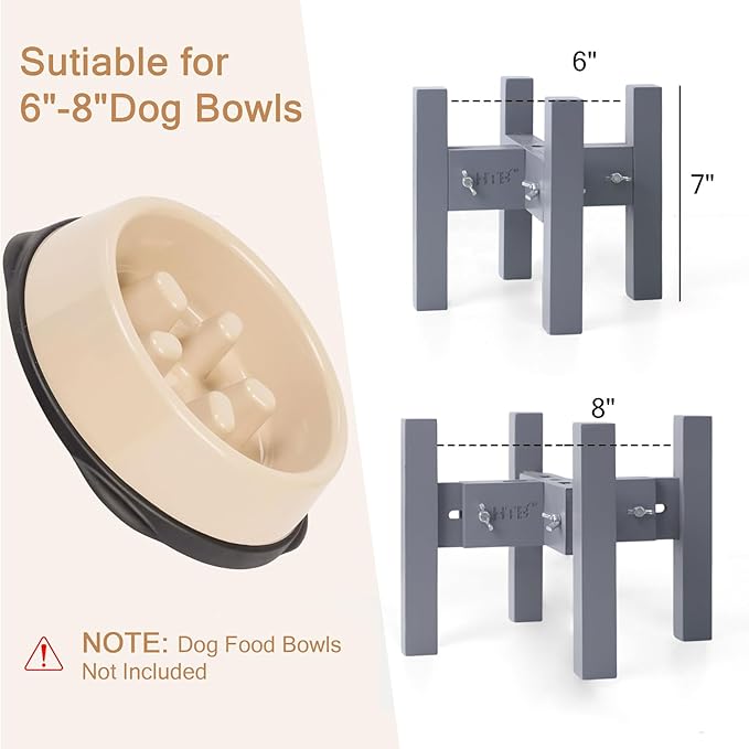 Elevated Dog Bowl Stand,Adjustable Dog Food Stand for 6”-8” Bowls,Single DogBowl Holder 7” Tall for Cats and Small Dogs Grey
