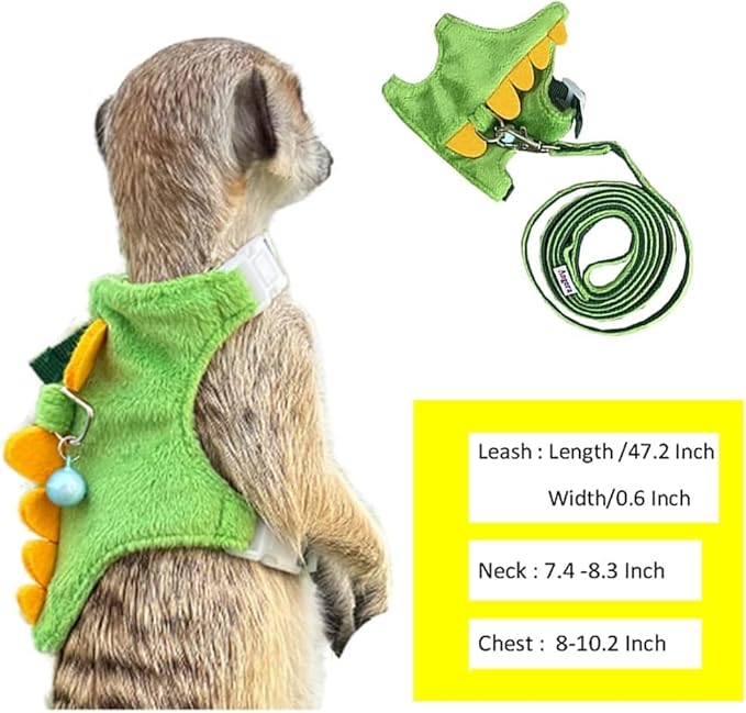 Ferret Harness and Leash Set Small Animals Vest Harness with Safe Bell Dinosaur Shaped Walking Clothes for Baby Rabbit Guinea Pig Teacup Chihuahua Mouse and Other Small pet (Green)