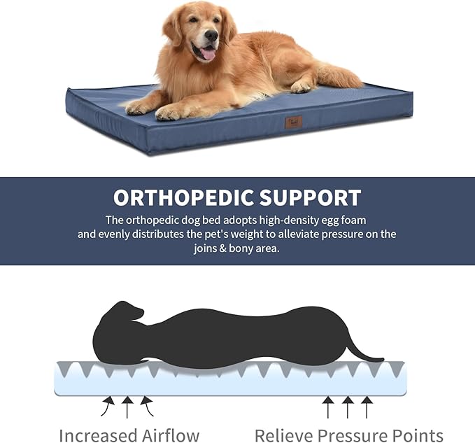 Outdoor Dog Bed for Small Dogs, Waterproof Dog Crate Bed for Small Dogs, Orthopedic Egg Crate Foam Puppy Beds with Washable and Removable Oxford Cover, Navy
