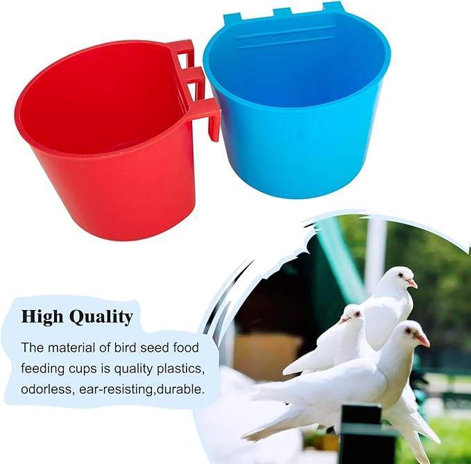 30 Pcs Cage Cups Birds Feeders Bowl Chicken Feeding Watering Dish Hanging Wire Cages Box Coop Cups for Pet Parrot Parakeet Gamefowl Poultry Pigeon and Quail（Blue and Red）