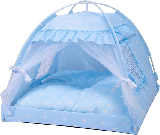 Cat Princess Bed Tent House - Kitty Cute Beds Indoor,Small Dog House Indoor/Outdoor Cave Nest Bed Small Dog Tent for Cat,Puppy Tents (19.6"x19.6"x17.7"/Blue)