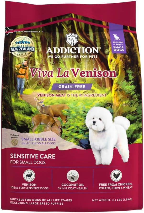 Addiction Viva La Venison Grain-Free Dry Dog Food for Small Breeds All Life Stages, Venison Dog Food, Gluten-Free Kibbles for Small Dogs – Made in New Zealand –3.3lb