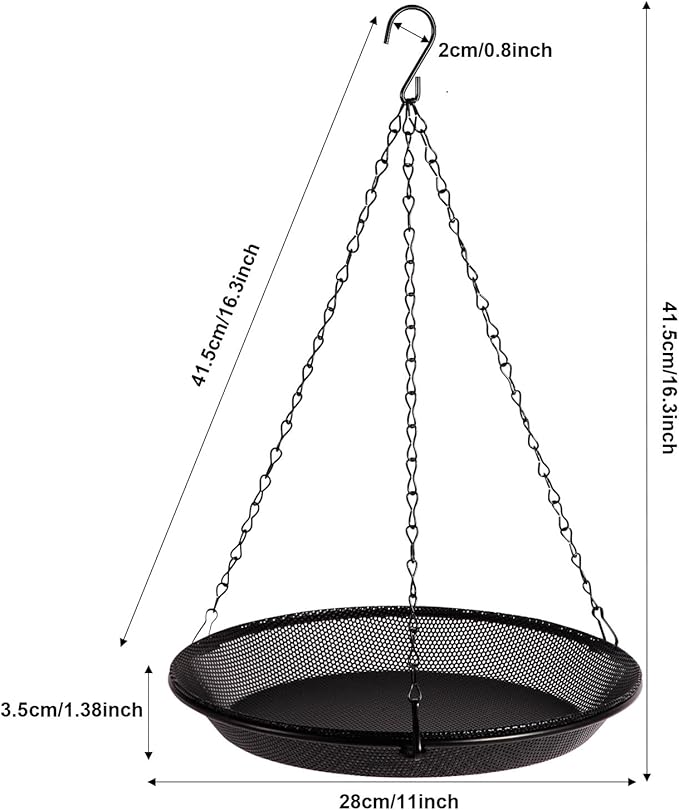 Hanging Bird Feeder Bowl with 16.3 inch Iron Hanging Chain Detachable Outdoor Decor for Garden Backyard Patio and Deck - Perfect for Attracting Birds