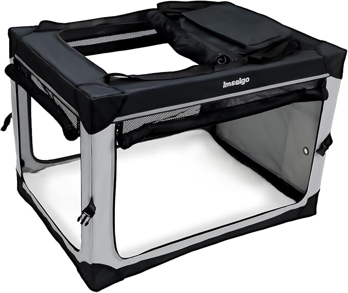 Collapsible Dog Crate, Portable Soft Dog Crate with Fleece Bed for Large Dog, Folding Travel Carrier Kennel with 3-Door Mesh Windows for Indoor &Outdoor, 36" L x 25" W x 25" H,Black