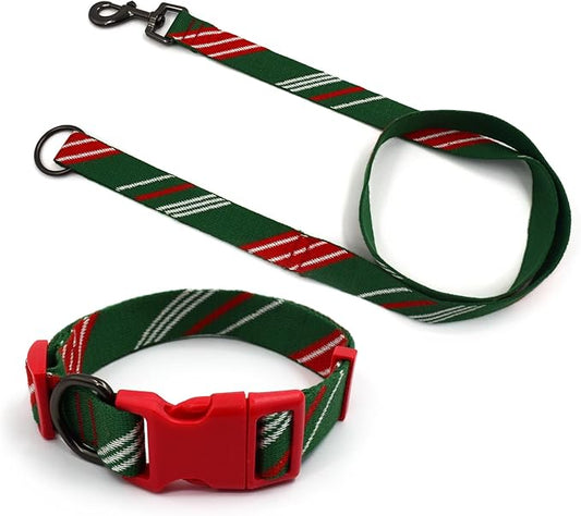 Green Red Dog Collar and Leash Set for Large Dog, Breathable, Anti-Odor & Soft, Comfortable for Sensitive Skin Puppies, 90% Bamboo Rayon, Adjustable Quick-Release Buckle Pet Collar for Large Breeds