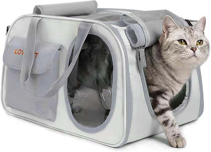 Pet Carrier for Small Cats Dogs, Dog Carrier Travel Bag with Adequate Ventilation, Locking Safety Zippers, Padded Shoulder and Carrying Strap(Grey)