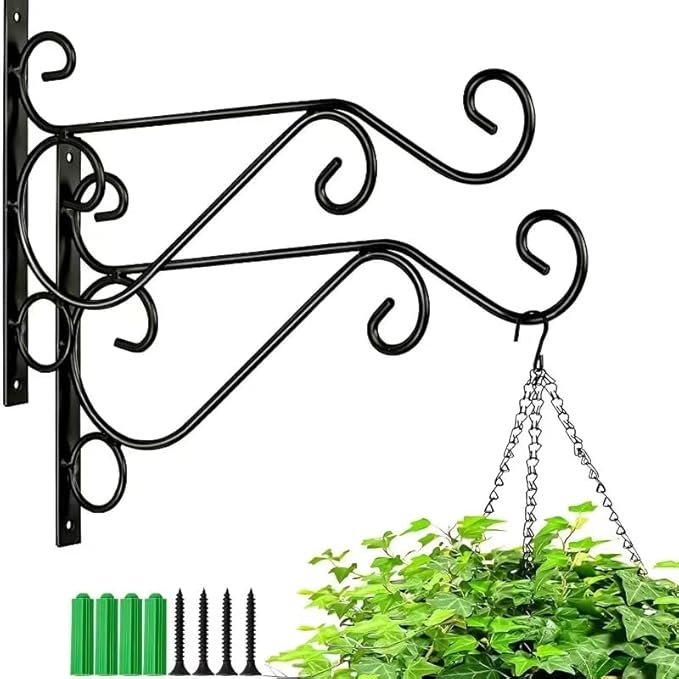 Wall Hook Hanging Plant Bracket Metal Hooks Iron Wall Hooks for Garden Bird Feeders,Wind Chimes, Plant Baskets,Lanterns 2 Pcs or 4pcs (Small, Count, 4)