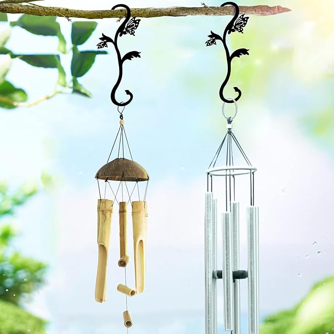 Hummingbird Bird Feeder Hanger Hooks for Outdoors Hanging, Shepherds Hanging Plant Hooks, S Garden Fence Hooks for House, Wind Chimes, Flower Basket(2PCS/Butterfly)