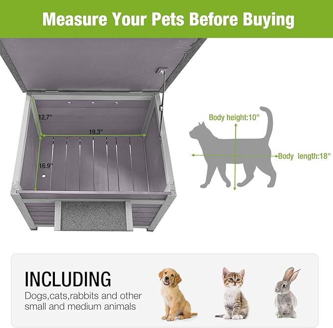 GUTINNEEN Outdoor Cat House Wooden Rabbit Hutch Outside Feral Cat Shelter Bunny Cage Guinea Pig Habitat Weatherproof(AIR12)