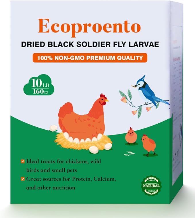 Dried Black Soldier Fly Larvae 10 LB, High Protein Natural Non-GMO More Calcium Than Mealworms Chicken Feed & Bird Food, Treats for Laying Hen, Ducks, Wild Birds