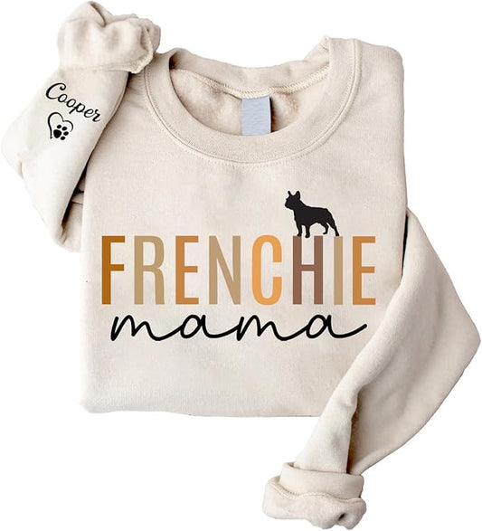 LOVELYPOD Custom Dog Mama Sweatshirt with Dogs Name on Sleeve, Fur Mom Sweater, Dogs Lover