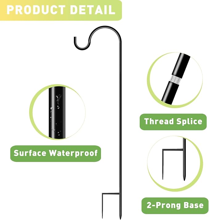 Shepherds Hooks for Outdoor 35Inch Garden Bird Feeder Pole with 2 Prongs Base for Hanging Flower Basket Plant Pot Solar Lantern Light Wind Chime Hanger for Wedding Decor 8 Pack