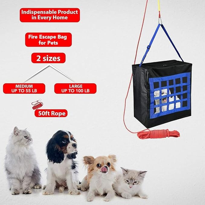 Emergency Pet Evacuation Bag Small up to 50 Pound - Fire Safety Survival Device for Pets - Pet Rescue Go-Bag - Pet Carrier - Fire Emergency Tool for Dogs & Cats - Home Fire Safety Device