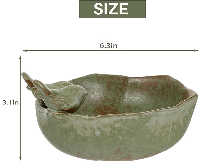 Ceramic Bird Bath for Outdoors,Ground & Tabletop Decor, Ground Feeders Bird Bath Feeding Bowl for Outdoors, Garden Deck, Balcony,Yard, Lawn. (Small birdbath)
