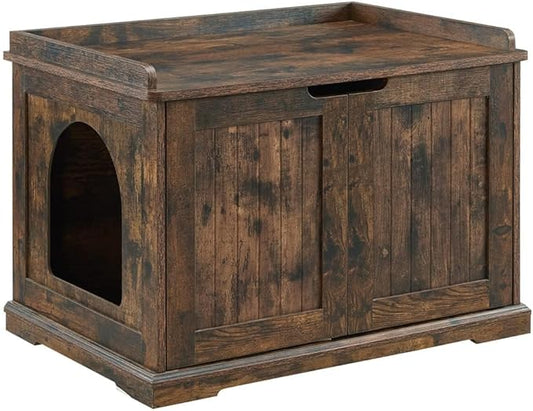 unipaws Cat Litter Box Enclosure Furniture, Dog Proof Hidden Litter Box Cover, Cabinet for Large Cat,Hideaway Kitty House, Rustic