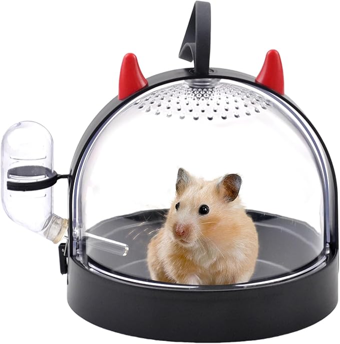 Portable Hamster Cage Travel Bag, High Permeability Hamster Travel Carrier with Water Bottle Small Pet Hamster Travel Carrier Cage for Hamster Gerbils Mice Guinea Pigs Sugar Glider(Black)